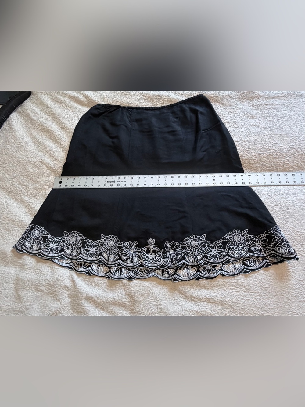 Lane Bryant Black linen A-line Flare Skirt with White Floral Lace Hem - Picture 10 of 12